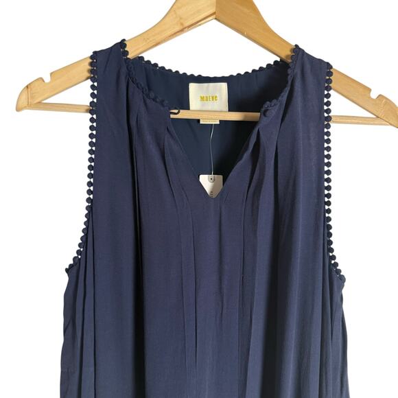 Maeve Anthropologie Navy Fringed Hem Sleeveless Swing Mini Dress Size 2 - Picture 6 of 13